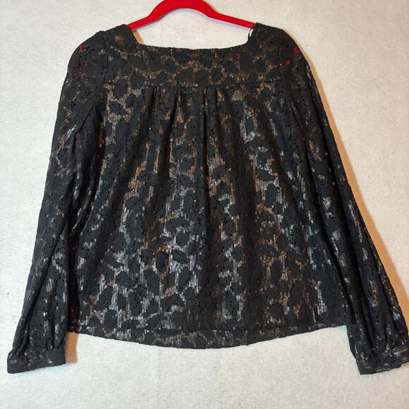 Jessica Simpson Womens Black Sequin Lace Square-Neck Blouse Top Sz M - Picture 4 of 7